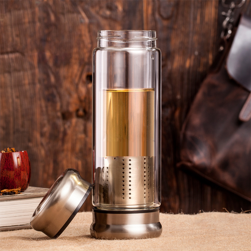 雙蓋雙層玻璃杯,可定制雙層玻璃杯定做杯子廠家